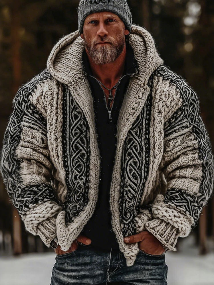 Windplain Men's Vintage Viking Celtic Knot Pattern Art Cozy Hooded Jacket