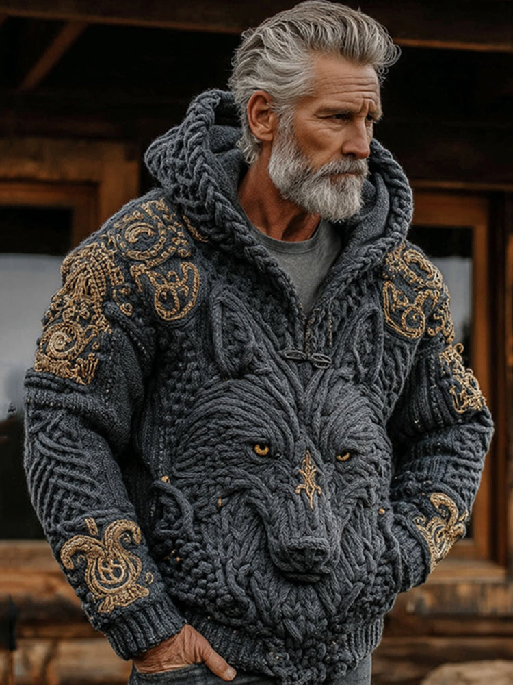 Windplain Men's Viking Geometry Celtic Wolf Pattern Art Cozy Hooded