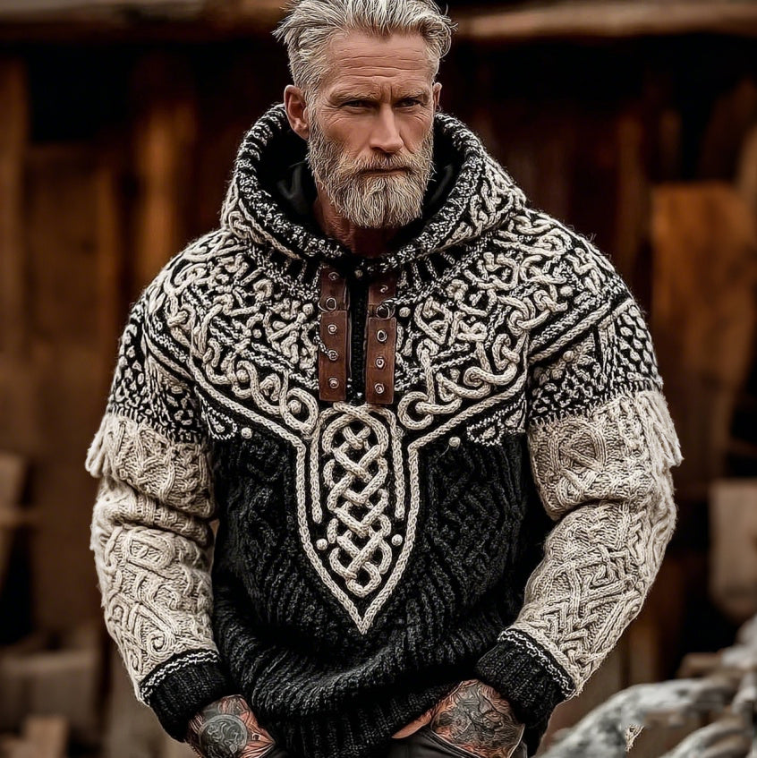 Windplain Men's Viking Geometry Celtic Pattern Art Cozy Hooded