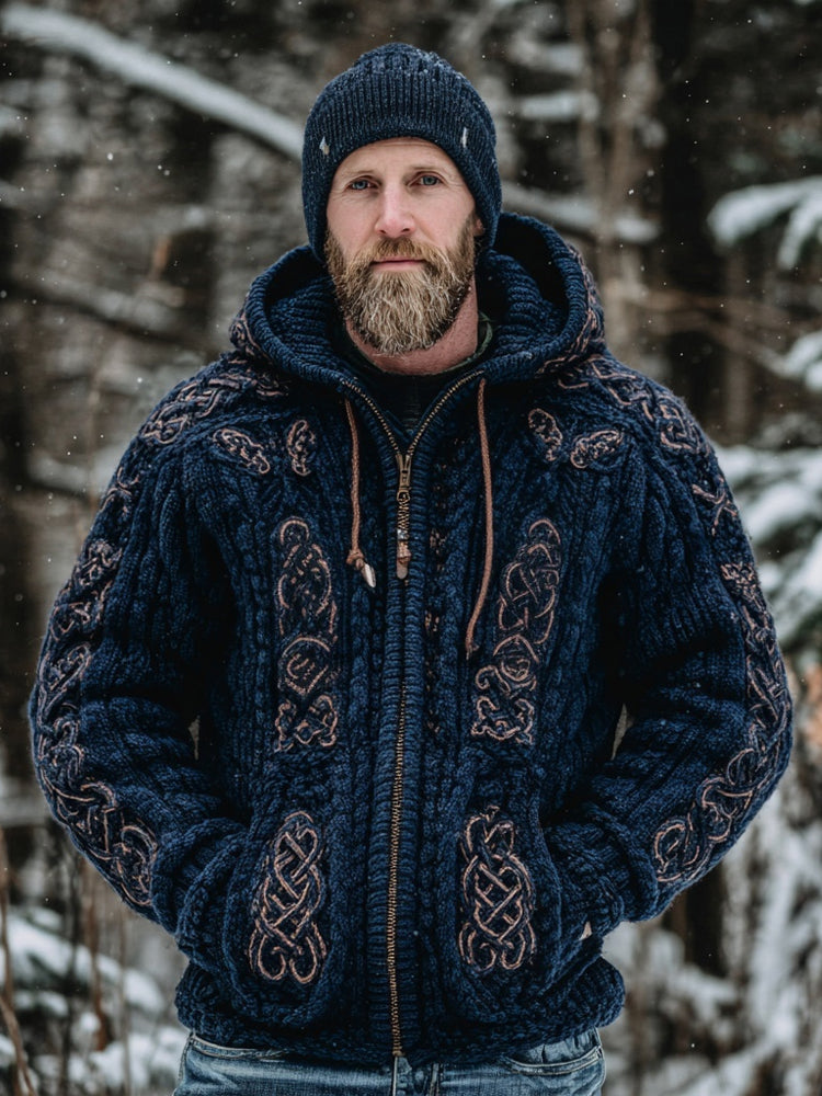 Windplain Men's Viking Celtic Knot Full Zip Vintage Cozy Knit Hoodie