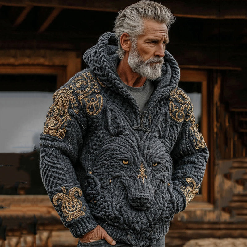Windplain Men's Viking Geometry Celtic Wolf Pattern Art Cozy Hooded