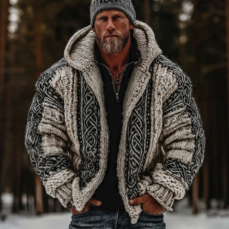 Windplain Men's Vintage Viking Celtic Knot Pattern Art Cozy Hooded Jacket